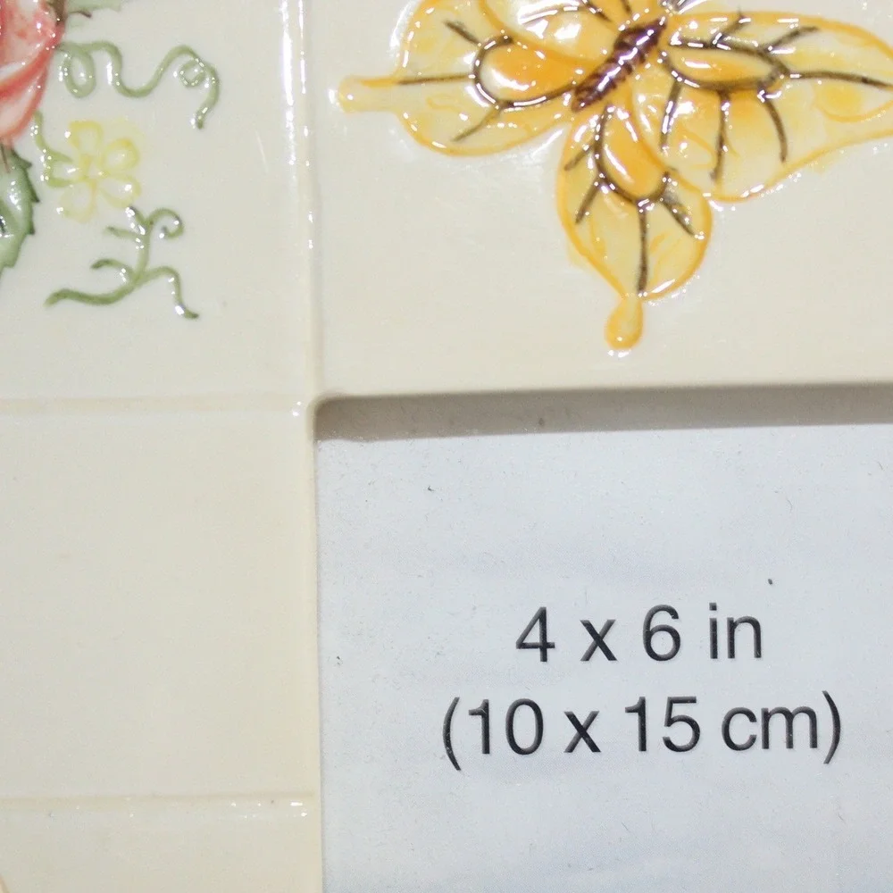 Young's Inc Friends Ceramic Photo Frame 4x6 Cream Floral Butterfly Vintage Style